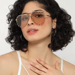 PELLE LUXUR Unisex Pink Lens & Rose Gold-Toned Aviator Sunglasses with-image-30