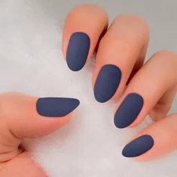 JENNA 24 Pcs French Tip Almond Shape Press-On Acrylic Artificial Nails - Dark Blue image 3