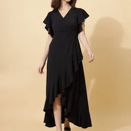 Elara Luxe Women Ruffles Flutter Sleeve Fit & Flare Maxi Dress-image-5
