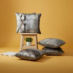 INDHOME LIFE Grey & Silver-Toned Embroidered Velvet Square Cushion Covers image 2