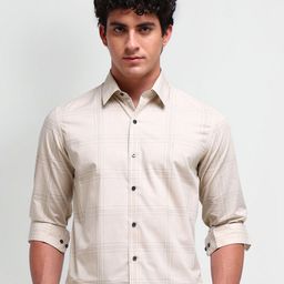 Arrow New York Men Comfort Spread Collar Windowpane Checked Cotton Slim Fit Formal Shirt-picture-42