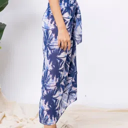 Aoba White Palm Tree Printed Georgette Sarong Swimwear Cover-Up Bottom image 4