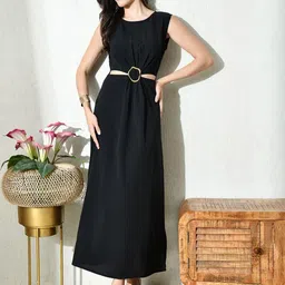 Ikonic klaer Colourblocked Crepe Fit & Flare Midi Dress-image-27