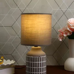 TAYHAA Grey Textured Ceramic Cylindrical Shaped Table Lamp-picture-31