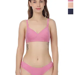 Liigne Pack Of 3 Solid Non Padded Non-Wired Pure Cotton Everyday Bra Lingerie Set-picture-30