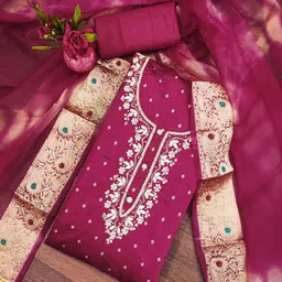 SAINOOR Floral Embroidered Semi-Stitched Dress Material-picture-32