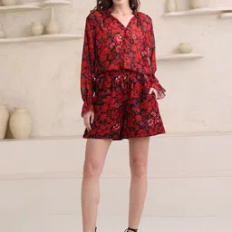 PURVAJA Floral Printed Mandarin Collar Top With Shorts image 4