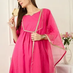 Indo Era Women Regular Kurta with Trousers & With Dupatta image 3