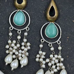 NAMAN ARTS Artificial Stones Studded Teardrop Shaped Drop Earrings-image-5