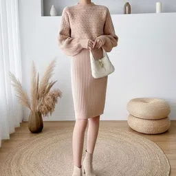 Mast & Harbour Round Neck Long Sleeves Sweater With Skirt-picture-30