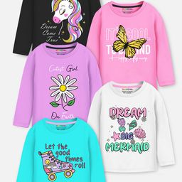 YK X Trampoline Girls Pack Of 5 Graphic Printed Round Neck T-shirts-picture-49