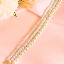 ORANGENYSHA Gold-Plated Premium Quality Pearls Beaded Three Layered Necklace-picture-26