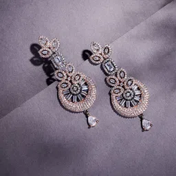 Opal Touch Rose Gold-Plated Cubic Zirconia Studded Leaf Shaped Drop Earrings-picture-41