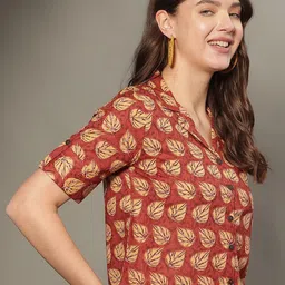 JANAKDULARI CREATION Floral Print Roll-Up Sleeves Cotton Shirt Style Crop Top image 2