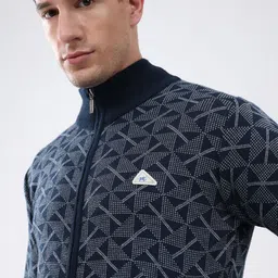 Monte Carlo Men Printed Mock Neck Full Sleeves Woollen Front-Open Sweaters image 2