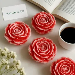 Mandy & Co Red & White 4 Pieces Floral Pillar Candles image 1