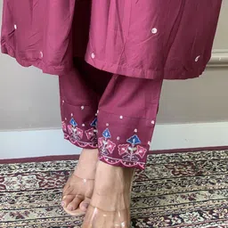 CaniBani Floral Embroidered Notch Neck Chanderi Silk A-Line Kurta With Trousers & Dupatta image 2