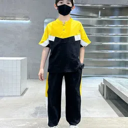 StyleCast x Revolte Boys Colourblocked Mandarin Collar Pure Cotton T-shirt & Trousers-image-62