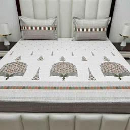 Pure Decor White & Grey Ethnic Motifs 400 TC King Bedsheet with 2 Pillow Covers image 3