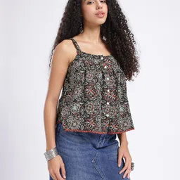 fusion by glitchez Ethnic Motifs Printed Lace Detail A-Line Top image 5