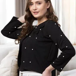 SFOTY Embellished Mandarin Collar Crop Open Front Shrug image 5