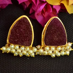 SHREEVARAM Women Violet Triangular Studs Earrings image 1