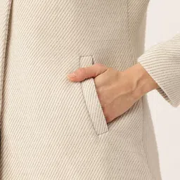 Okane Shimmer Effect Self Striped Double Breasted Overcoat With Removable Faux Fur Collar image 4