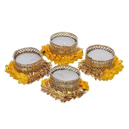 ecraftindia Yellow and Golden Handcrafted (Set of 4) Decorative Tea Light Holders image 3