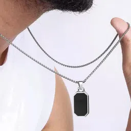 M Men Style Stainless Steel Rectangular Glass Cut Plate Pendant image 2