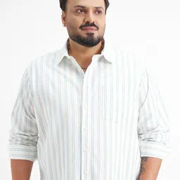 HIGHLANDER Men Plus Size Vertical Striped Spread Collar Cotton Casual Shirt-picture-22