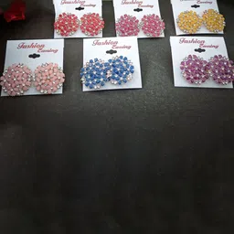 DIVASTRI Set Of 6 Gold-Plated Artificial Stones Studded Floral Shaped Studs image 3