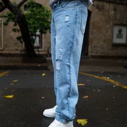 Powerlook Men Baggy Mid-Rise Ripped Mildly Distressed Light Fade Jeans image 3