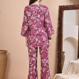 Claura Floral Printed V-Neck Chanderi Silk Tunic & Trousers image 5