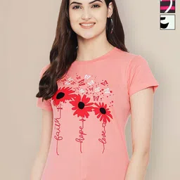 Metronaut Women Pack of 3 Floral Printed Round Neck Cotton T-shirts-image-0