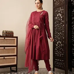House of Pataudi Pure Cotton Jashn Anarkali Kurta with Churidar & Dupatta image 2