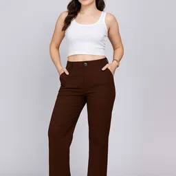 NUCOUTHS Women Mocha Mousse Relaxed High-Rise Trousers image 4