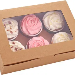 khaana packaging Cake Box Craft Paper Kraft Bakery Boxes With Windows & Inserts To Fit 6 Cupcakes Muffins Or Pastries Packaging Box image 5