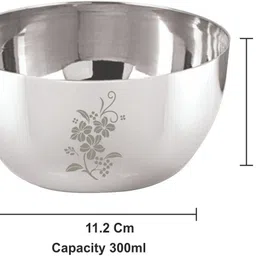 neelam Stainless Steel Vegetable Bowl Stainless Steel 6.5 18G Laser Etching JK Vati, 300 ml , Silver, Set of 6 image 4