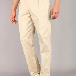 louis philippe jeans Men Relaxed Beige Cotton Blend Trousers image 3