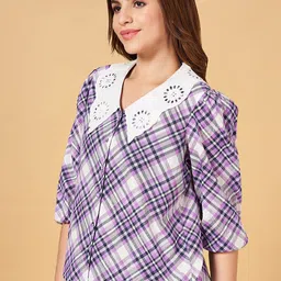 Honey by Pantaloons Checked Above the Keyboard Collar Puff Sleeves Cotton Shirt Style Top image 2