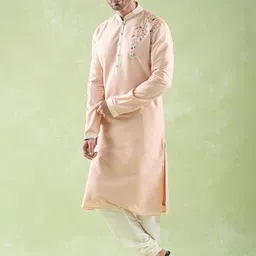Arihant Rai Sinha Men Floral Embroidered Regular Pure Cotton Kurta with Churidar image 2
