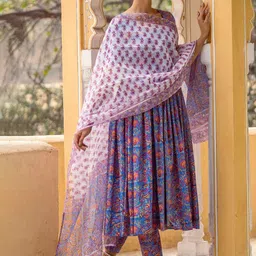 Anni Designer Floral Printed Round Neck Anarkali Kurta With Trousers & Dupatta image 3