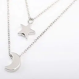 DESTINY JEWELS Silver Plated Layered Star Moon Pendants Layered Necklace image 4