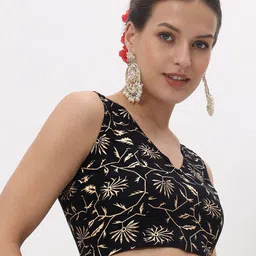 studio rasa Floral Block Print Sleeveless Saree Blouse image 3