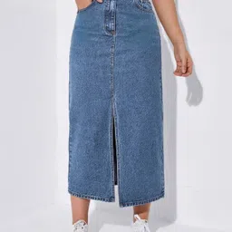 Women Solid Pencil Blue Skirt-image-44