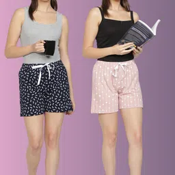 club a9 Pack of 2 Printed Women Black, Pink Beach Shorts, Night Shorts, Regular Shorts, Running Shorts, Cycling Shorts image 4