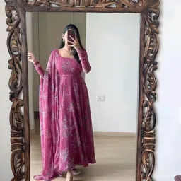 mogal fashion Floral Print Georgette Stitched Anarkali Gown image 2