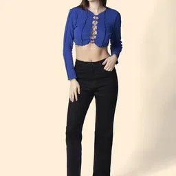 OMG CREATION Women Straight Fit High-Rise Low Distress Stretchable Jeans image 3