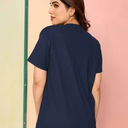 anand Women Solid Round Neck Polyester Dark Blue T-Shirt image 3