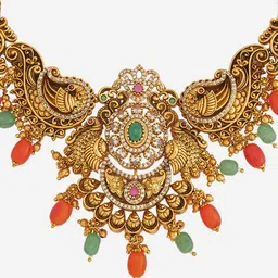Kushal's Fashion Jewellery Gold-Plated Ruby & Beaded Antique Jewellery Set image 3
